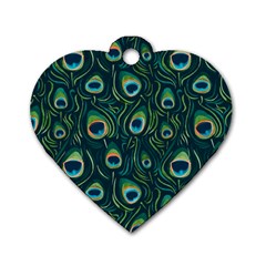 Watercolor Peacock Feather Pattern Dog Tag Heart (two Sides) by ExtraGoodSauce