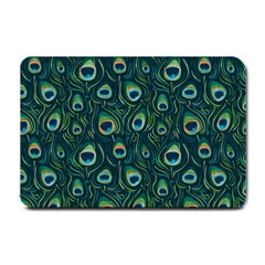 Watercolor Peacock Feather Pattern Small Doormat  by ExtraAwesomeSauce