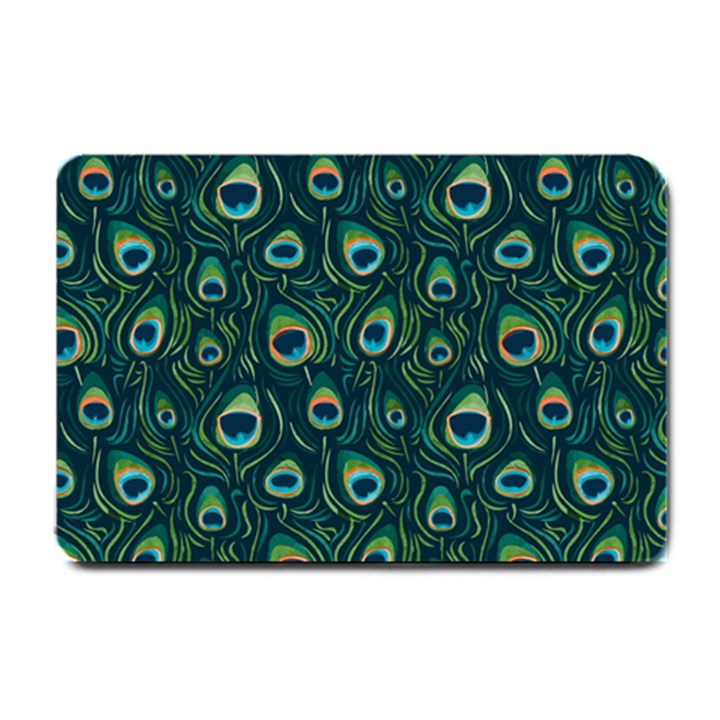 Watercolor Peacock Feather Pattern Small Doormat 