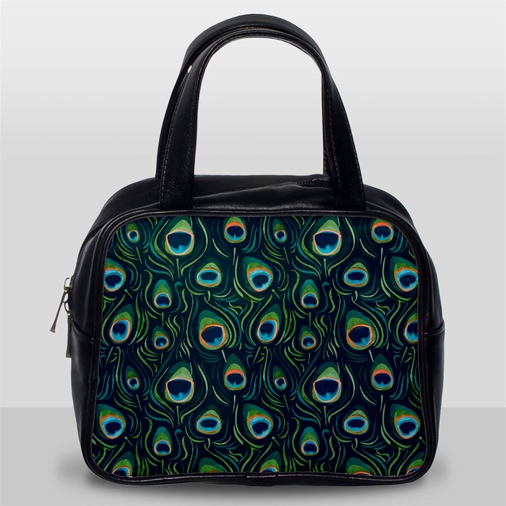 Watercolor Peacock Feather Pattern Classic Handbag (One Side)