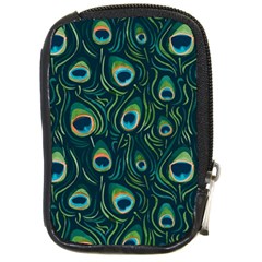 Watercolor Peacock Feather Pattern Compact Camera Leather Case by ExtraGoodSauce