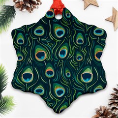 Watercolor Peacock Feather Pattern Snowflake Ornament (two Sides) by ExtraGoodSauce