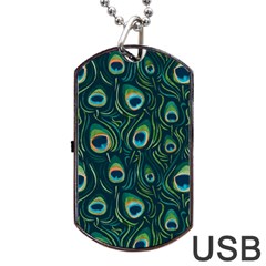 Watercolor Peacock Feather Pattern Dog Tag Usb Flash (two Sides) by ExtraAwesomeSauce