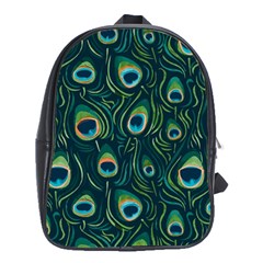 Watercolor Peacock Feather Pattern School Bag (xl) by ExtraGoodSauce