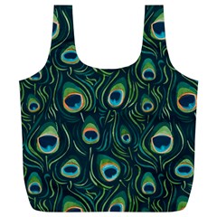 Watercolor Peacock Feather Pattern Full Print Recycle Bag (xl) by ExtraGoodSauce