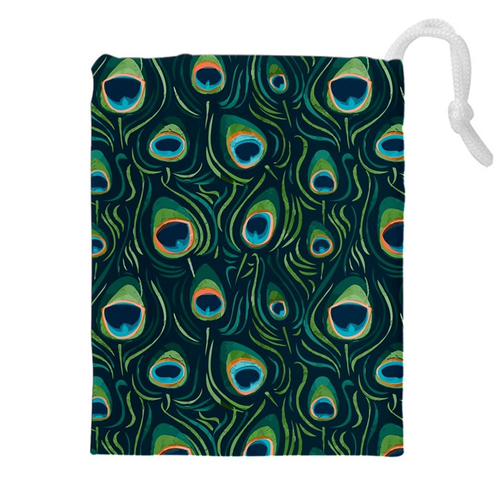 Watercolor Peacock Feather Pattern Drawstring Pouch (4XL)