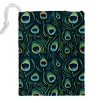 Watercolor Peacock Feather Pattern Drawstring Pouch (4XL) Back