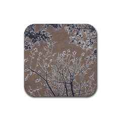 Linear Textured Botanical Motif Design Rubber Coaster (square) 