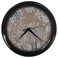 Linear Textured Botanical Motif Design Wall Clock (black) by dflcprintsclothing