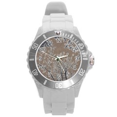 Linear Textured Botanical Motif Design Round Plastic Sport Watch (l)