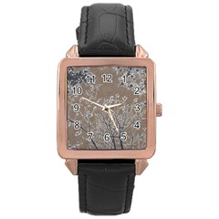 Linear Textured Botanical Motif Design Rose Gold Leather Watch  by dflcprintsclothing