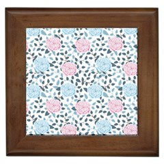 Cute Light Pink And Blue Modern Rose Pattern Framed Tile by Grafftimi