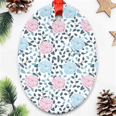 Cute Light Pink And Blue Modern Rose Pattern Ornament (oval) by Grafftimi