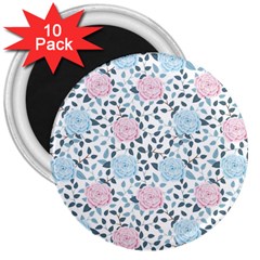 Cute Light Pink And Blue Modern Rose Pattern 3  Magnets (10 Pack)  by Grafftimi