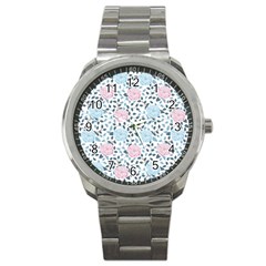 Cute Light Pink And Blue Modern Rose Pattern Sport Metal Watch