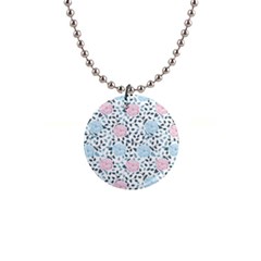 Cute Light Pink And Blue Modern Rose Pattern 1  Button Necklace by Grafftimi