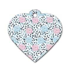 Cute Light Pink And Blue Modern Rose Pattern Dog Tag Heart (one Side)