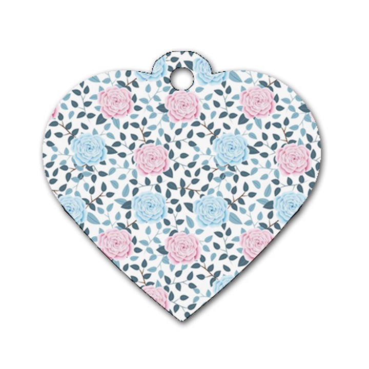 Cute Light Pink And Blue Modern Rose Pattern Dog Tag Heart (One Side)