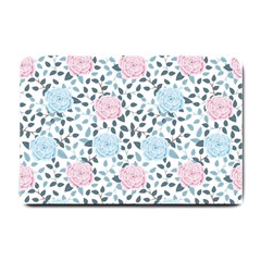 Cute Light Pink And Blue Modern Rose Pattern Small Doormat  by Grafftimi