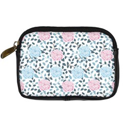 Cute Light Pink And Blue Modern Rose Pattern Digital Camera Leather Case by Grafftimi