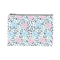 Cute Light Pink And Blue Modern Rose Pattern Cosmetic Bag (large) by Grafftimi