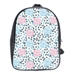 Cute Light Pink And Blue Modern Rose Pattern School Bag (large) by Grafftimi