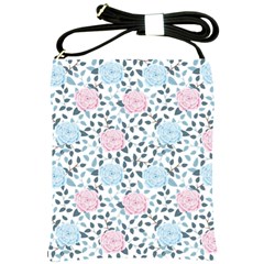 Cute Light Pink And Blue Modern Rose Pattern Shoulder Sling Bag by Grafftimi