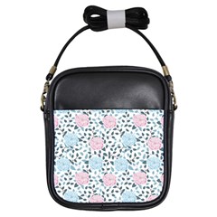 Cute Light Pink And Blue Modern Rose Pattern Girls Sling Bag by Grafftimi