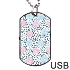 Cute Light Pink And Blue Modern Rose Pattern Dog Tag Usb Flash (two Sides) by Grafftimi