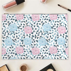 Cute Light Pink And Blue Modern Rose Pattern Cosmetic Bag (xxl) by Grafftimi