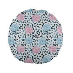 Cute Light Pink And Blue Modern Rose Pattern Standard 15  Premium Round Cushions by Grafftimi