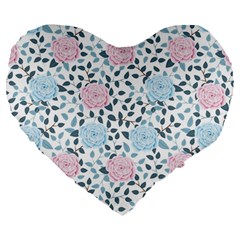 Cute Light Pink And Blue Modern Rose Pattern Large 19  Premium Heart Shape Cushions by Grafftimi