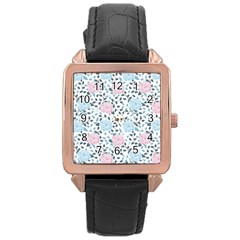 Cute Light Pink And Blue Modern Rose Pattern Rose Gold Leather Watch  by Grafftimi