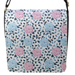 Cute Light Pink And Blue Modern Rose Pattern Flap Closure Messenger Bag (s) by Grafftimi