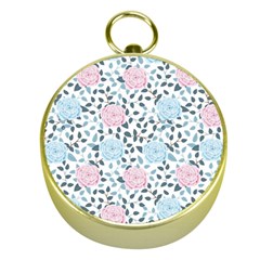 Cute Light Pink And Blue Modern Rose Pattern Gold Compasses by Grafftimi