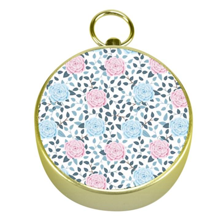 Cute Light Pink And Blue Modern Rose Pattern Gold Compasses