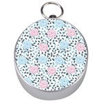 Cute Light Pink And Blue Modern Rose Pattern Silver Compasses Front