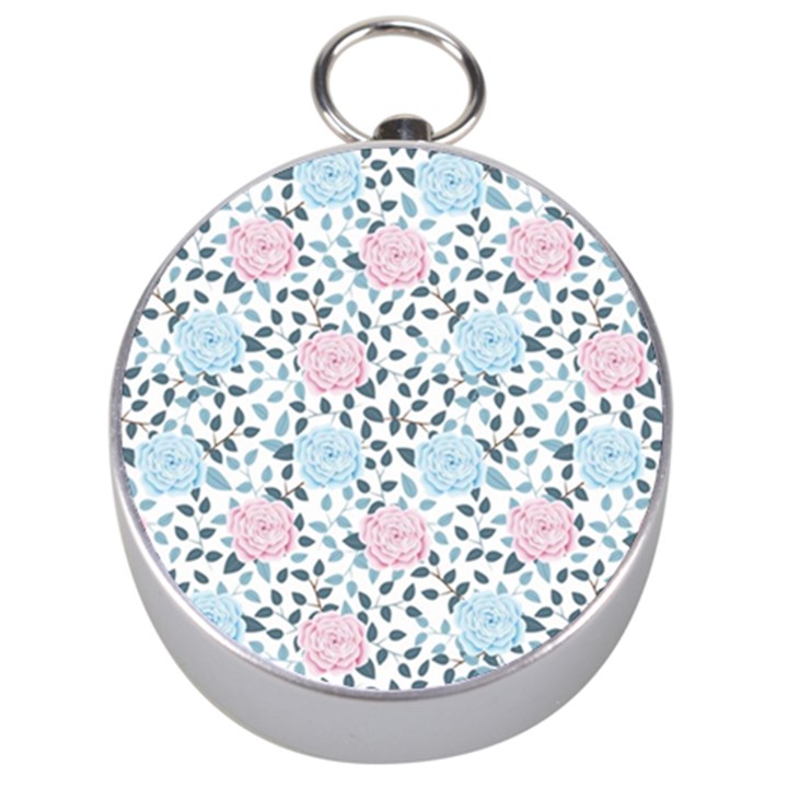 Cute Light Pink And Blue Modern Rose Pattern Silver Compasses