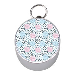 Cute Light Pink And Blue Modern Rose Pattern Mini Silver Compasses by Grafftimi