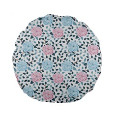 Cute Light Pink And Blue Modern Rose Pattern Standard 15  Premium Flano Round Cushions by Grafftimi