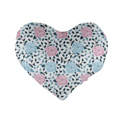 Cute Light Pink And Blue Modern Rose Pattern Standard 16  Premium Flano Heart Shape Cushions