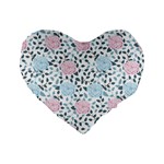 Cute Light Pink And Blue Modern Rose Pattern Standard 16  Premium Flano Heart Shape Cushions Front