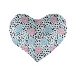 Cute Light Pink And Blue Modern Rose Pattern Standard 16  Premium Flano Heart Shape Cushions Back