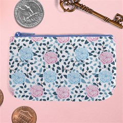 Cute Light Pink And Blue Modern Rose Pattern Large Coin Purse by Grafftimi