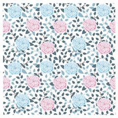 Cute Light Pink And Blue Modern Rose Pattern Wooden Puzzle Square