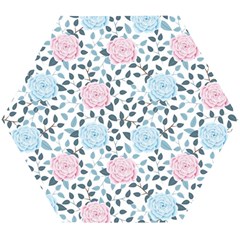 Cute Light Pink And Blue Modern Rose Pattern Wooden Puzzle Hexagon by Grafftimi