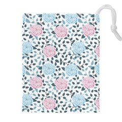 Cute Light Pink And Blue Modern Rose Pattern Drawstring Pouch (4xl) by Grafftimi