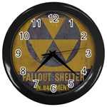 Fallout Shelter In Basement Radiation Sign Wall Clock (Black) Front