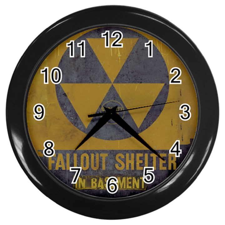 Fallout Shelter In Basement Radiation Sign Wall Clock (Black)