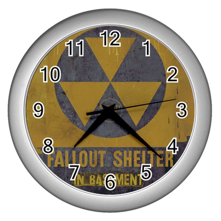 Fallout Shelter In Basement Radiation Sign Wall Clock (Silver)